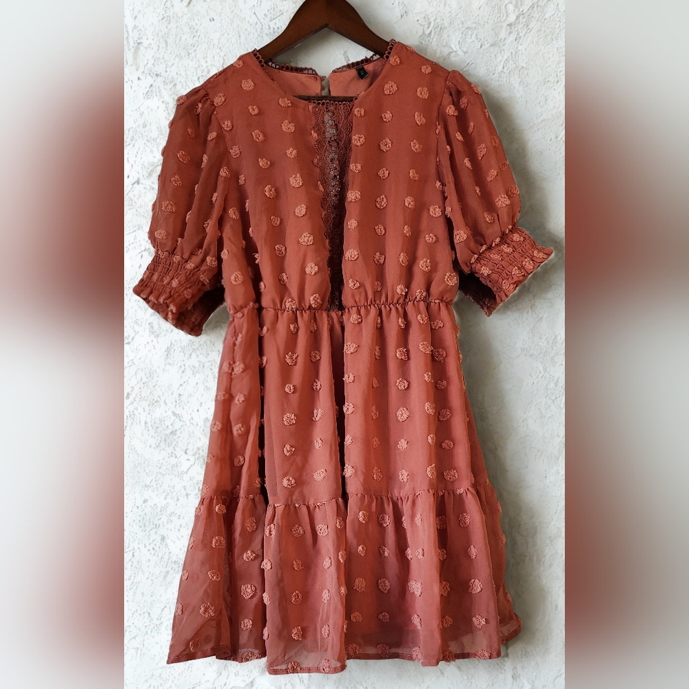 Orange Smocked Tiered Sundress with Plunge Neckline